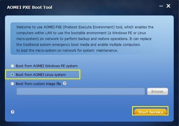Screenshot of AOMEI PXE Boot Tool