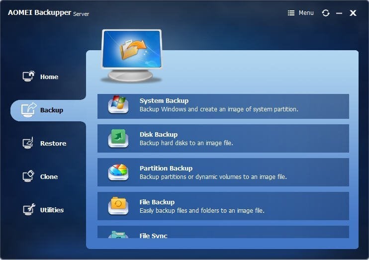 Screenshot of AOMEI Backupper Sserver