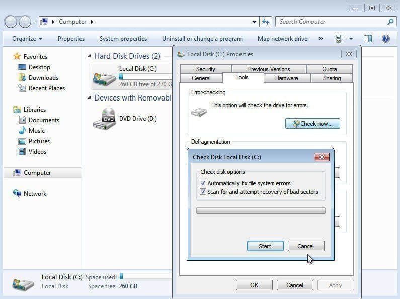 free hard disk repair tools windows 7